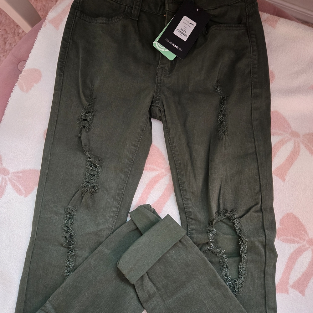 Fashion Nova Olive Ripped Skinny Jeans